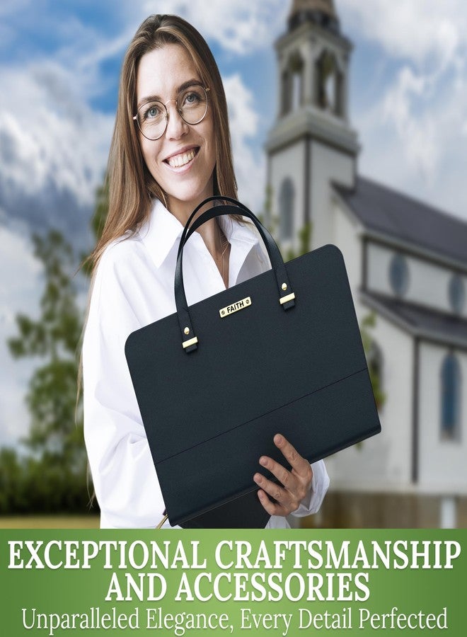 DEHITE Bible Bags for Women - Black Leather Bible Carrying Case Large Size - Tote Bag - Case Size 13 x 10.7 x 2.7 IN - Pen Slots - Zippered Pocket - Premium PU Leather - Christian Gifts - Image 4
